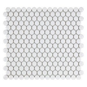 White Glossy 3/4 Inch Penny Round Porc Mos