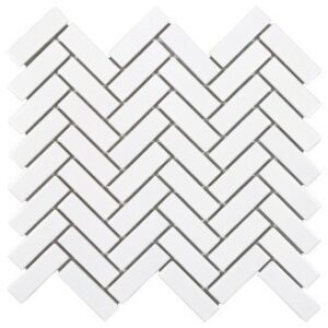 White Glossy 1x3 Herringbone Porc Mos